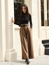 Wide-Leg Pleated Belted Pants